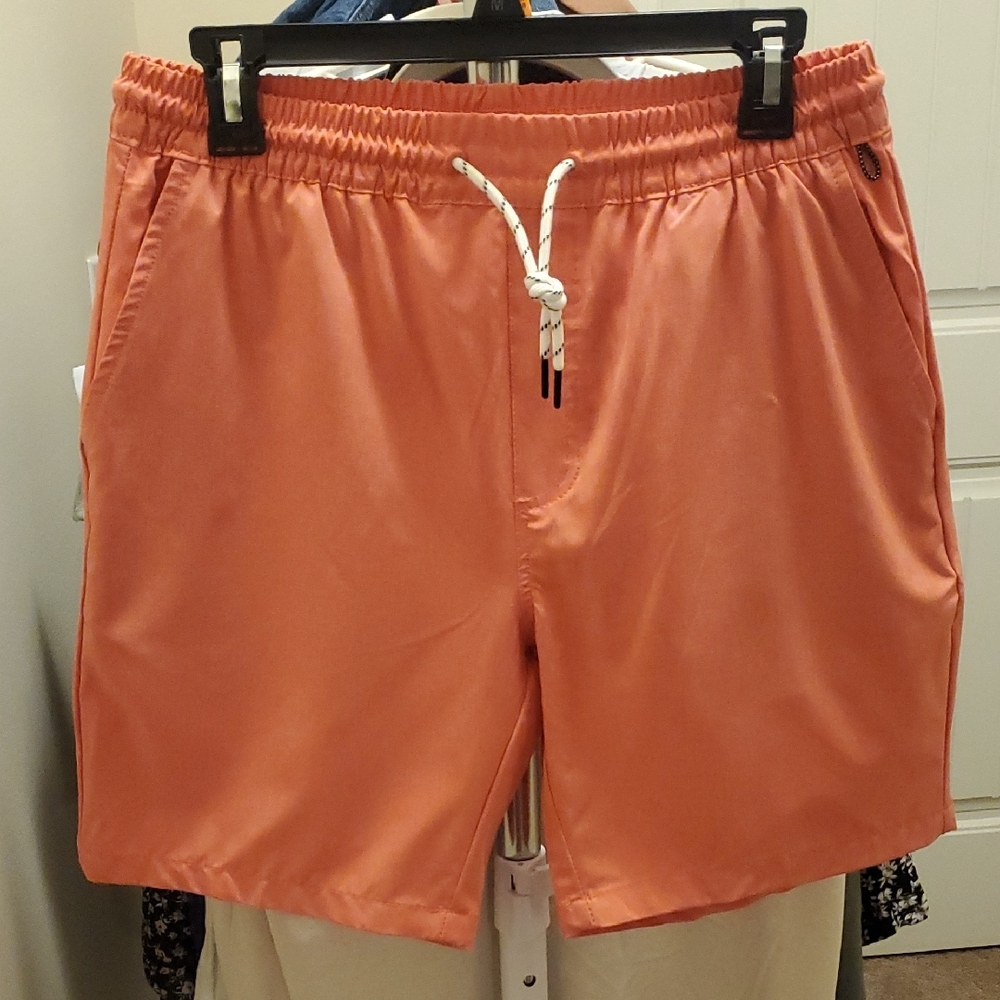 Mens Coral Orange Drawstring Shorts 7 Inch